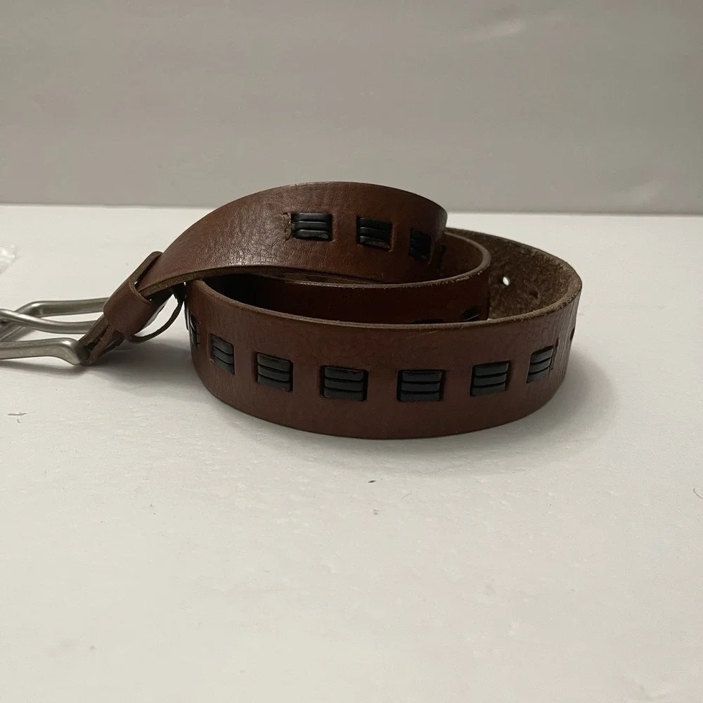 Levi's Men's Belt Brown Leather Large 38-40 Triple‎ Woven Rugged Metal Buckle